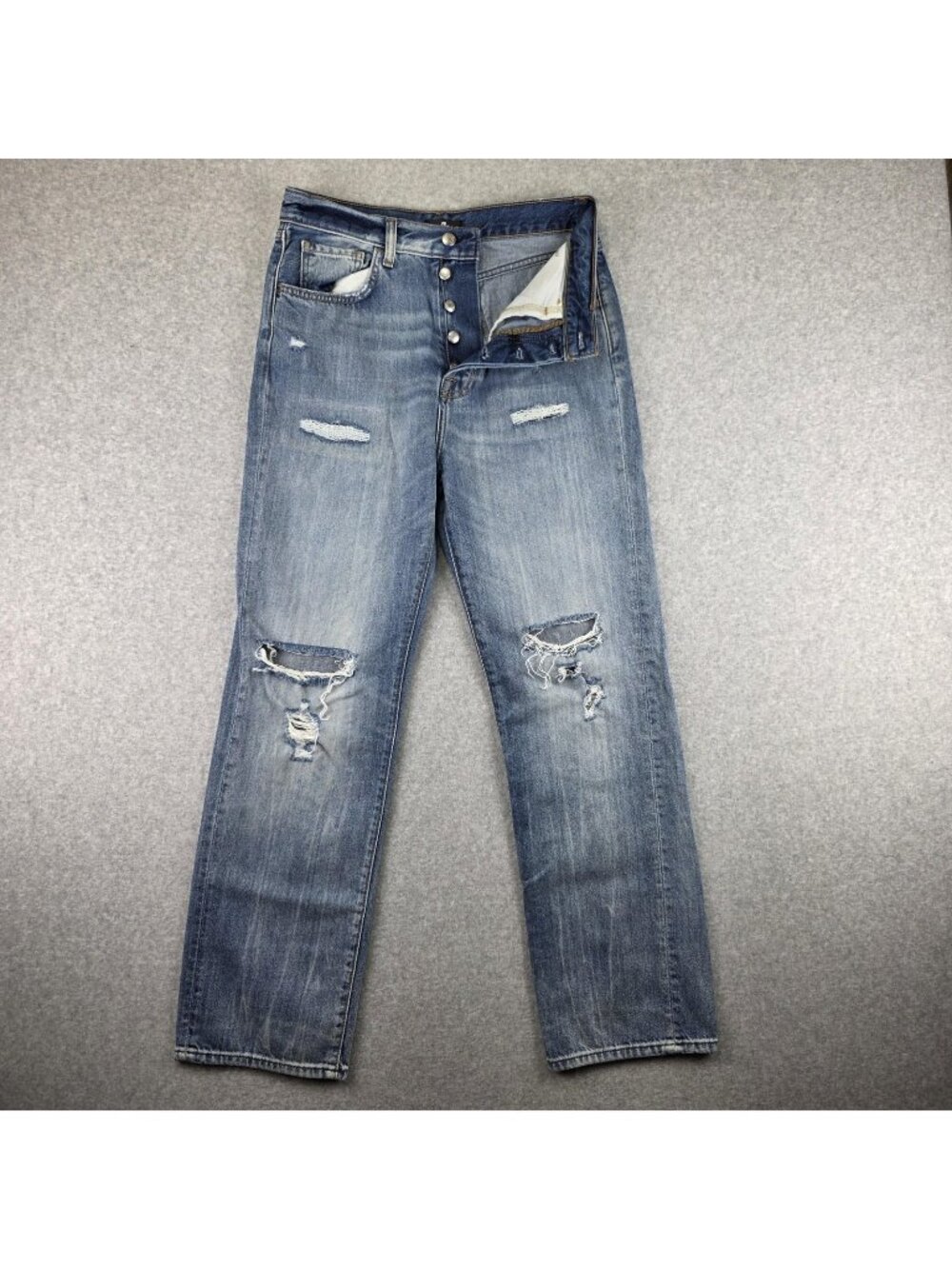 7 For All Mankind Jeans Womens 27 Easy Straight Light Wash Distressed Button Fly